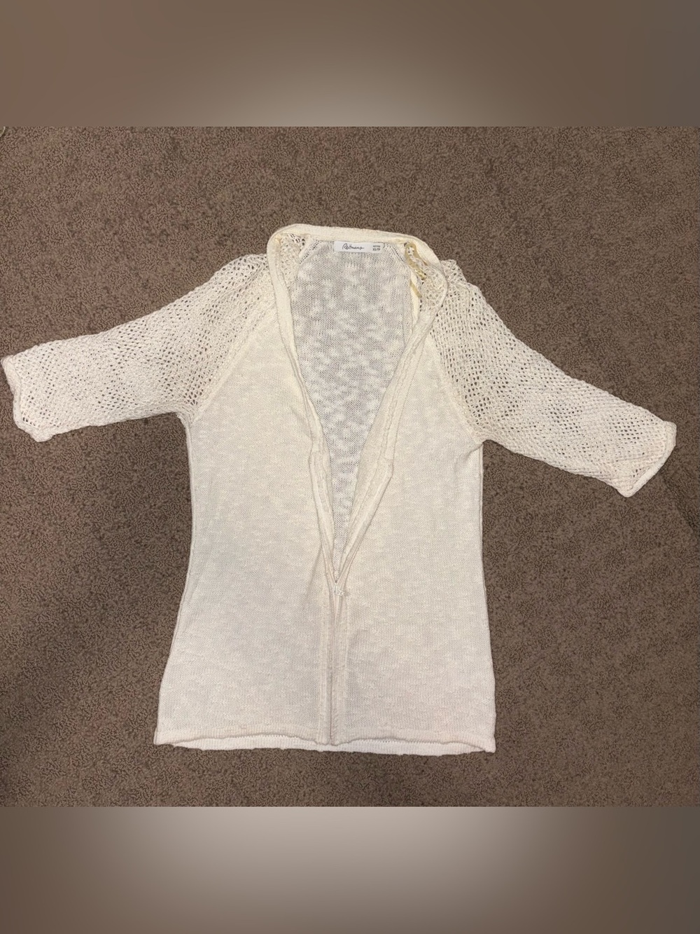 Reitmans Cream Open-Weave Zip Front Women's Cardigan, Size XS.